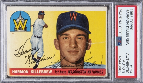 1955 Topps #124 Harmon Killebrew Signed Rookie Card – PSA/DNA MINT 9 Signature
